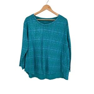 Fresh Produce Top Women's Size 1X Blue Green Stripes 100% Cotton